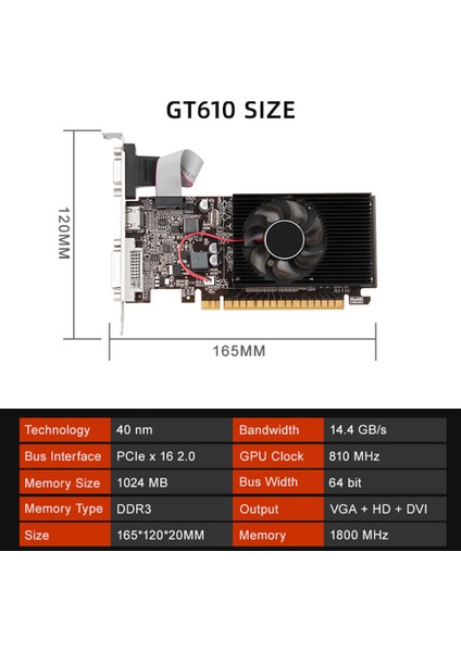 Geforce GT610 1gb Ddr3 Ekran Kartı 810 Mhz 1800 Mhz 64 Bit 40 Nm Vga+Hd+Dvı Ekran Kartı (Yurt Dışından)