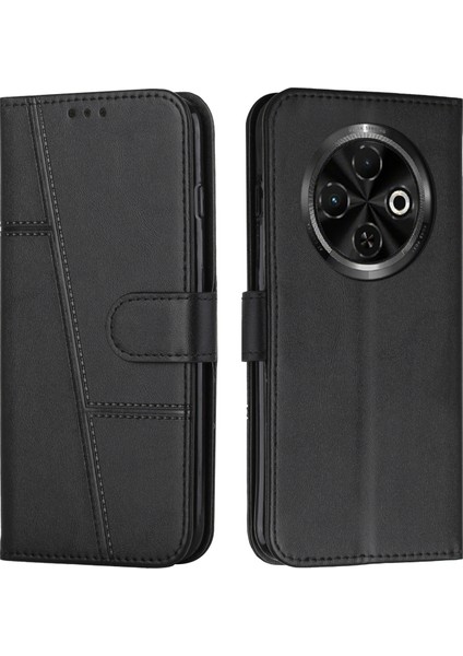 Tecno Spark 30C Siyah Için Dikişli Buzağı Telefon Kılıfı (Yurt Dışından)