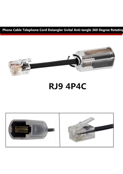 Adet Telefon Kablosu Dolaşık Açıcı Rj9 4P4C 360 Derece Genişletilmiş Dönen Anti-T Açılı Siyah Telefon Kablosu Sabit Hat Kablosu (Yurt Dışından) indirimleri