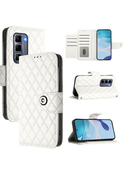Infinix Hot 50 Pro+ 4g Beyaz Için Eşkenar Dörtgen Deri Kılıf (Yurt Dışından)
