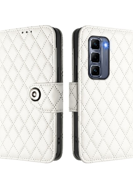 Infinix Hot 50 Pro+ 4g Beyaz Için Eşkenar Dörtgen Deri Kılıf (Yurt Dışından)