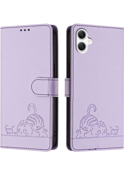 Samsung Galaxy A06 4g Siyah Için Kedi Sıçan Kabartmalı Rfıd Pu Kılıf (Yurt Dışından)