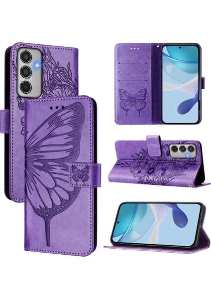 Samsung Galaxy M35 Mor Için Kabartmalı Pu Kılıf (Yurt Dışından)