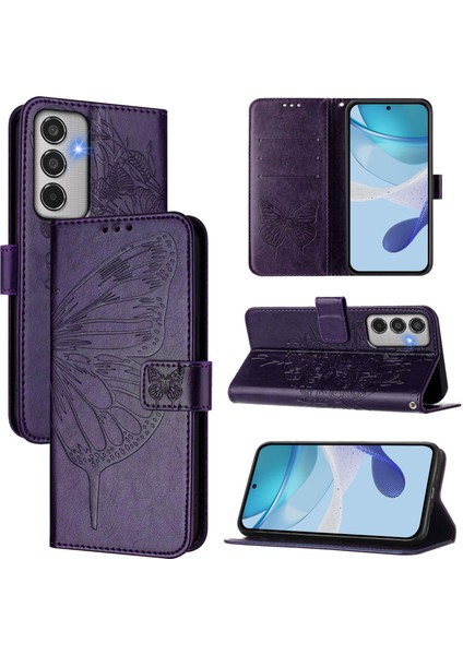 Samsung Galaxy M35 Mor Için Kabartmalı Pu Kılıf (Yurt Dışından)