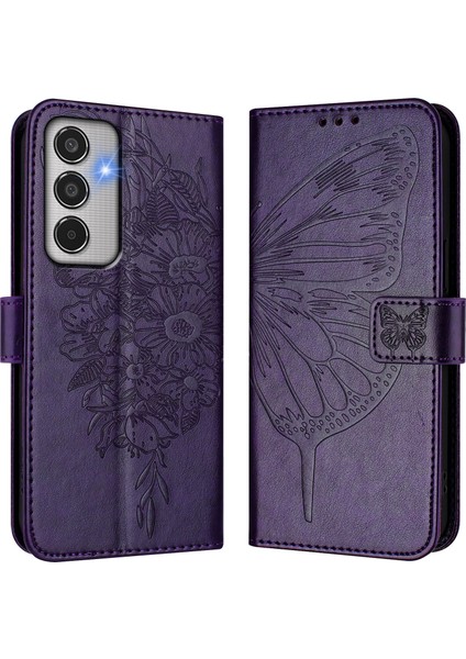 Samsung Galaxy M35 Mor Için Kabartmalı Pu Kılıf (Yurt Dışından)