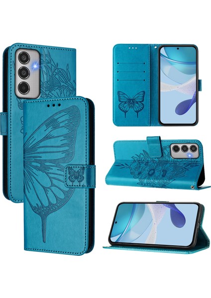Samsung Galaxy M35 Mavi Için Kabartmalı Pu Kılıf (Yurt Dışından)
