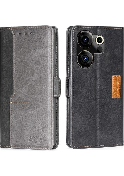 Tecno Camon 20 Premier 5g Siyah + Gri Için Kontrast Renkli Deri Kılıf (Yurt Dışından)