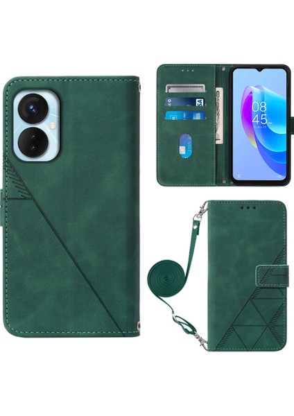 Tecno Spark 9 Pro / Spark 9t Koyu Yeşil Için Crossbody Deri Kılıf (Yurt Dışından)
