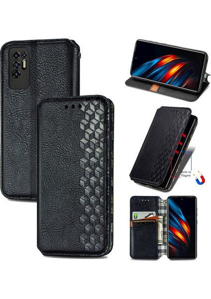 Tecno Pova 2 Siyah Için Manyetik Deri Telefon Kılıfı (Yurt Dışından)