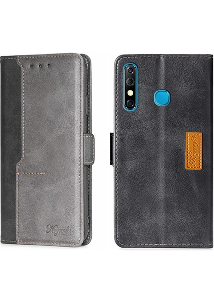 Infinix Hot 8/hot 8 Lite/tecno Camon 12 Siyah + Gri Için Pu Kılıf (Yurt Dışından)