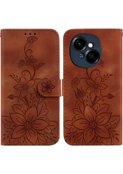 Tecno Spark Go 1 / Pop 9 Pro Kahverengi Için Kabartmalı Pu Kılıf (Yurt Dışından)