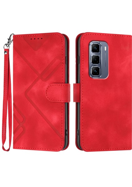 Infinix Hot 50 Pro+ 4g Kırmızı Için Çizgi Desenli Pu Kılıf (Yurt Dışından)