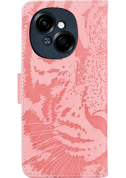 Tecno Spark Go 1 / Pop 9 Pro Pembe Için Kaplan Kabartmalı Deri Kılıf (Yurt Dışından)