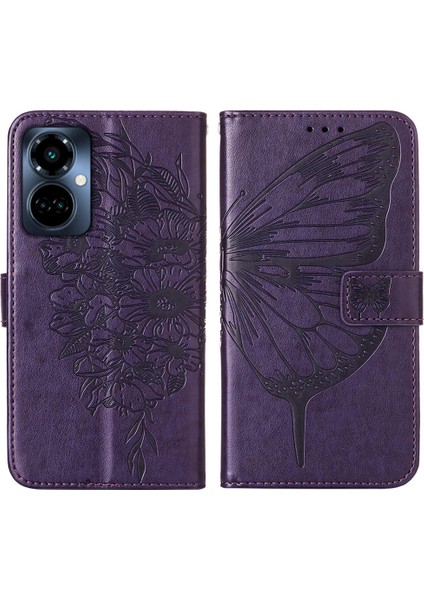 Tecno Camon 19 Pro 5g Koyu Mor Için Kabartmalı Pu Kılıf (Yurt Dışından)