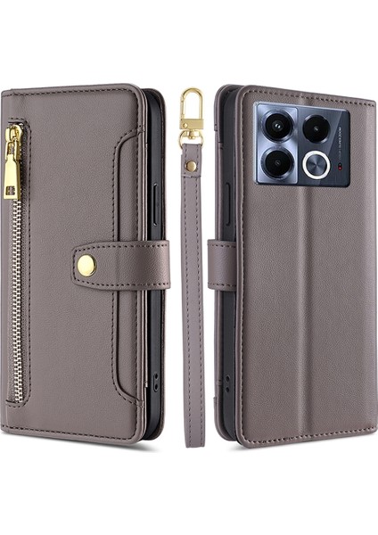 Infinix Note 40 5g Gri Için Çapraz Gövde Fermuarlı Cüzdan Kılıf (Yurt Dışından)