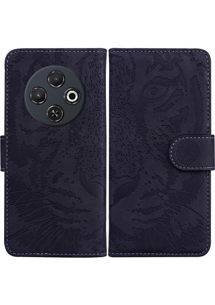 Tecno Spark 30C Siyah Için Tiger Kabartmalı Deri Kılıf (Yurt Dışından)