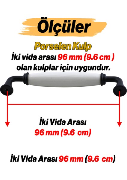 Kapıdağ Porselen Siyah Kulp 96 mm Mobilya Çekmece Mutfak Dolabı Dolap Kapak Kulplar