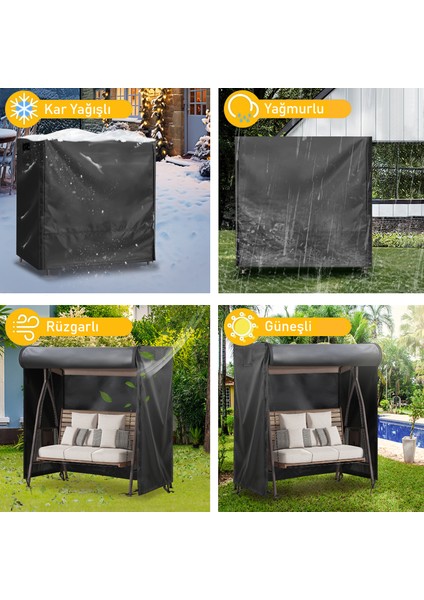 Bahçe Salıncak Koruma Örtüsü Üç Kişilik Tenteli Hamak Salıncak Kılıfı Branda 210 x 125 x 170 cm Gri