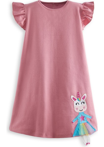 Lilycorn Kız Çocuk Pembe Yazlık Elbise