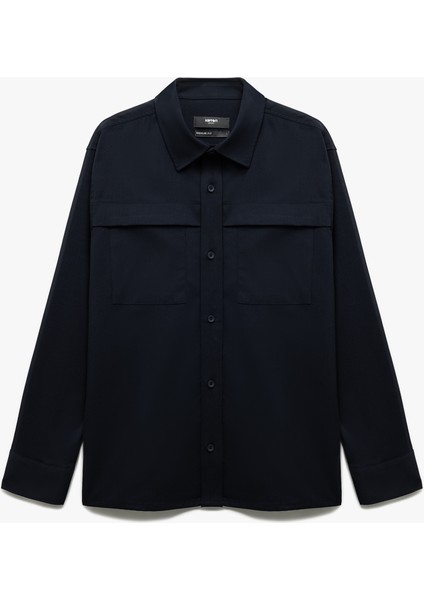 Düğmeli Viskon Karışımlı Uzun Kollu Gömlek