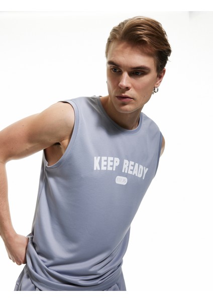 Baskılı Regular Fit Bisiklet Yaka Kolsuz Spor Atlet