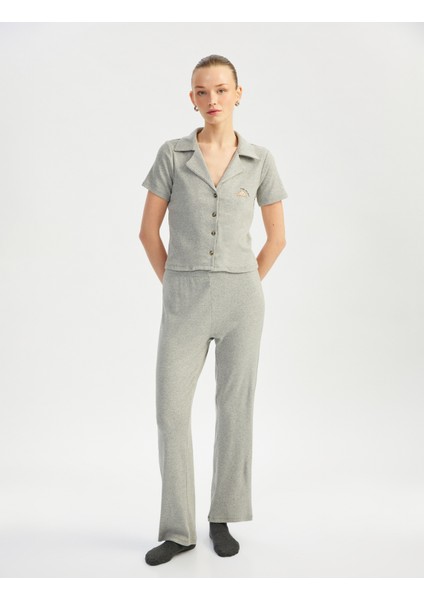 Kısa Kollu Gömlek Yaka Pamuklu Pijama Takımı
