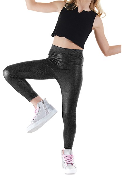 Siyah Kız Çocuk Disko Parlak Tayt