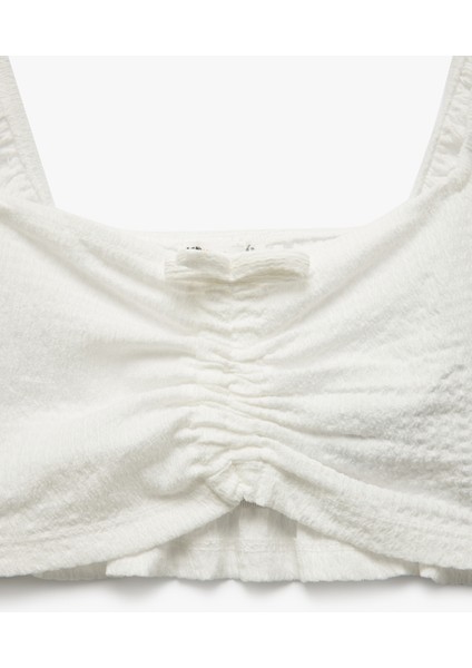Kare Yaka Gipe Detaylı Balon Kollu Crop Bluz