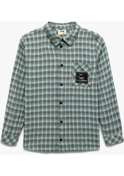 Aplike Detaylı Düğmeli Uzun Kollu Ekoseli Gömlek