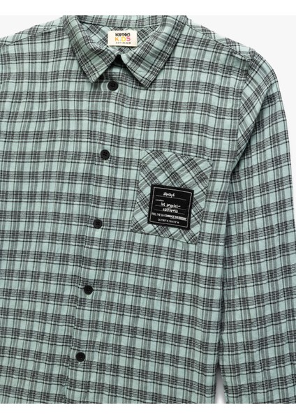 Aplike Detaylı Düğmeli Uzun Kollu Ekoseli Gömlek modelleri