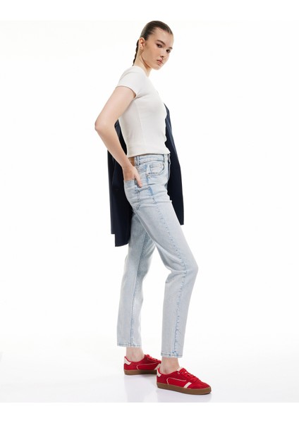 Mom Fit Yüksek Bel Pamuklu Cepli Denim Pantolon - Mom Slim Jean fiyatları