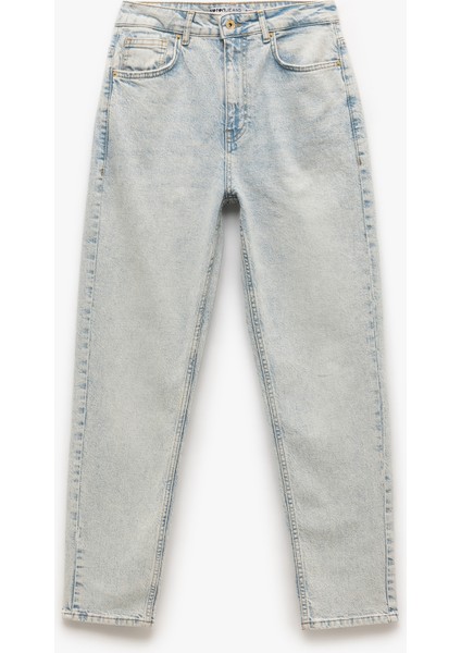 Mom Fit Yüksek Bel Pamuklu Cepli Denim Pantolon - Mom Slim Jean fırsatları