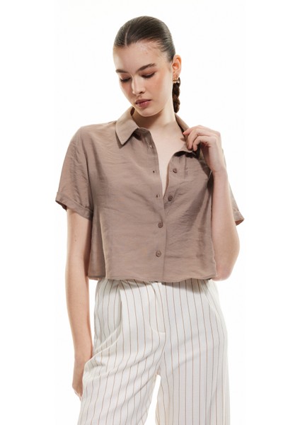 Kısa Kollu Crop Modal Kumaş Polo Yaka Tişört fiyatları