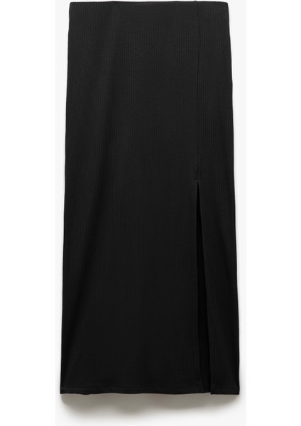 Viskon Ribanalı Slim Fit Yırtmaç Detaylı Kalem Etek