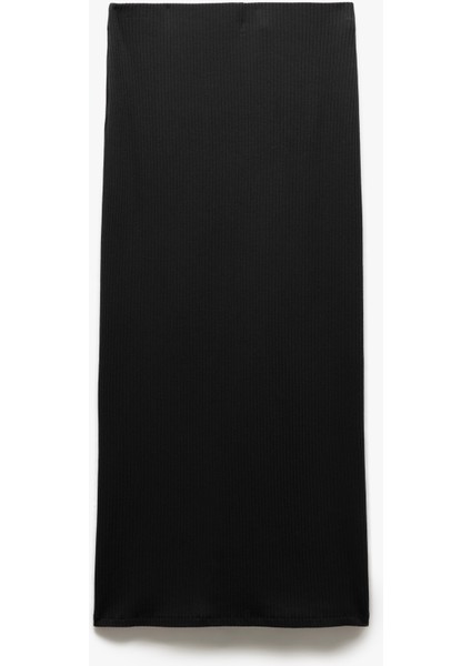 Viskon Ribanalı Slim Fit Yırtmaç Detaylı Kalem Etek