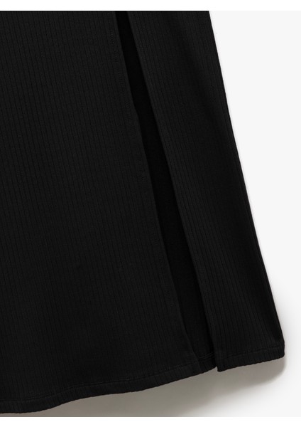 Viskon Ribanalı Slim Fit Yırtmaç Detaylı Kalem Etek