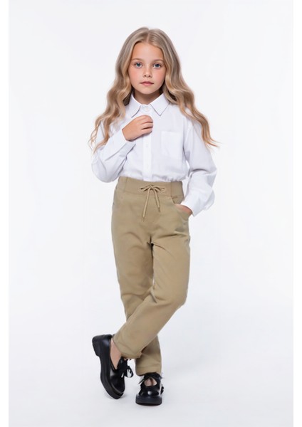 Kız Çocuk Lastikli Ribana Bel Kanvas Çocuk Pantolonu Okul Pantolon fiyatları