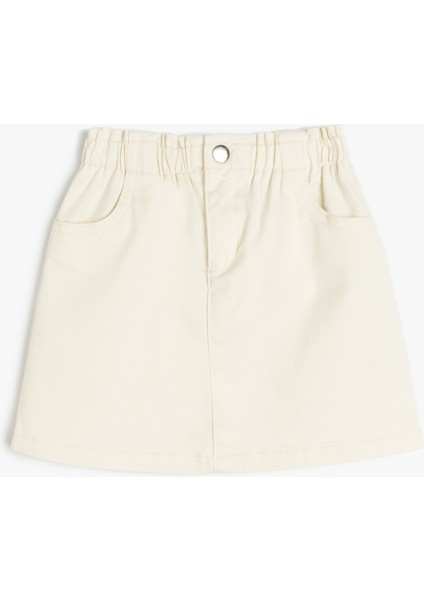 Pamuklu Yüksek Bel Beli Lastikli Cep Detaylı Etek