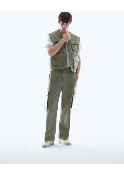 Pamuklu Straight Fit Jean Kargo Pantolon