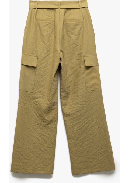 Modal Karışımlı Cep Detaylı Geniş Paça Gabardin Kargo Pantolon
