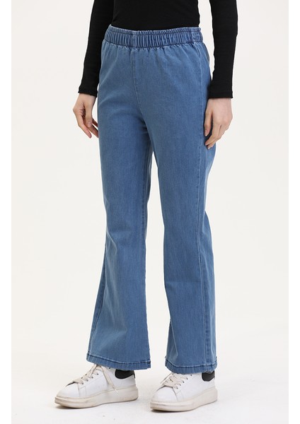 Beli Lastikli Ispanyol Paça Pantolon 181612-02 Mavi modelleri