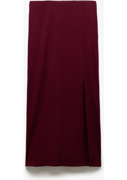 Viskon Ribanalı Slim Fit Yırtmaç Detaylı Kalem Etek