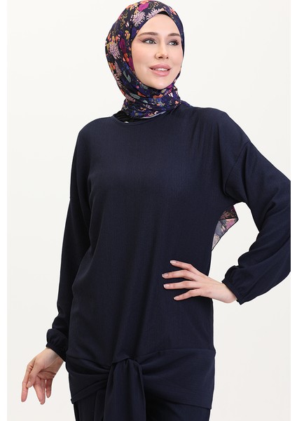Önden Bağlamalı Tunik Pantolon Ikili Takım 7680-01 Lacivert modelleri