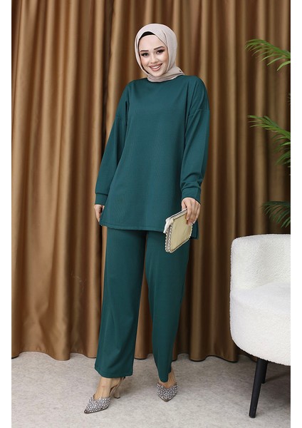 Fitilli Tunik Pantolon Ikili Takım 5570-04 Zümrüt Yeşili fiyatları