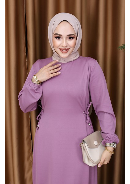 Büzgülü Elbise 5110-02 Gül Kurusu