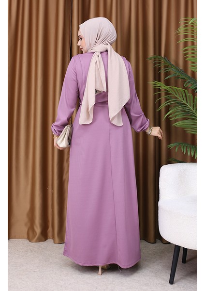 Büzgülü Elbise 5110-02 Gül Kurusu