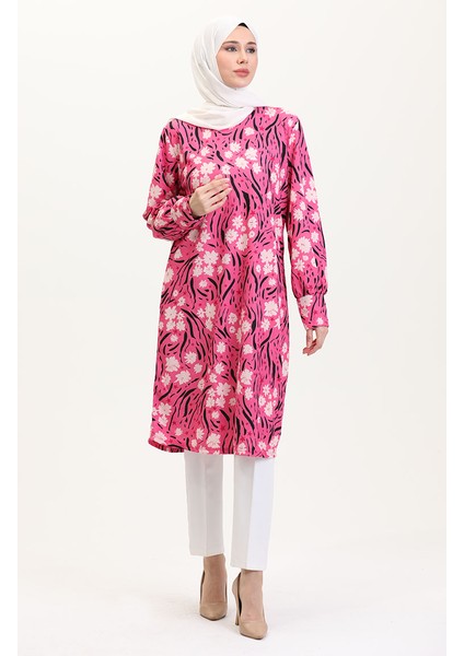 Büyük Beden Desenli Tunik 1129-01 Fuşya fiyatları