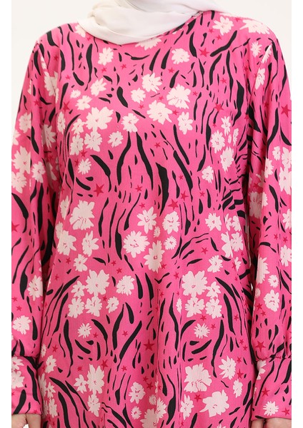 Büyük Beden Desenli Tunik 1129-01 Fuşya fırsatları
