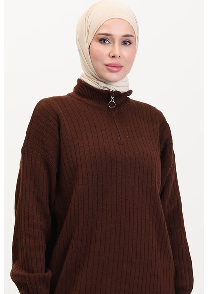 Paçası Fermuarlı Triko Takım 11030-02 Kahverengi modelleri