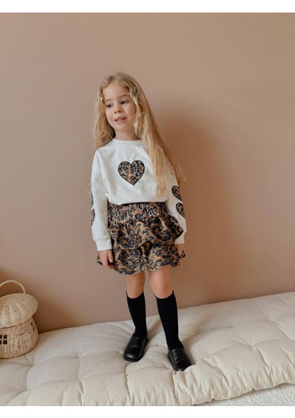 Kız Çocuk Kalp Modelli Kol Detaylı Leopar Etekli Takım fırsatları